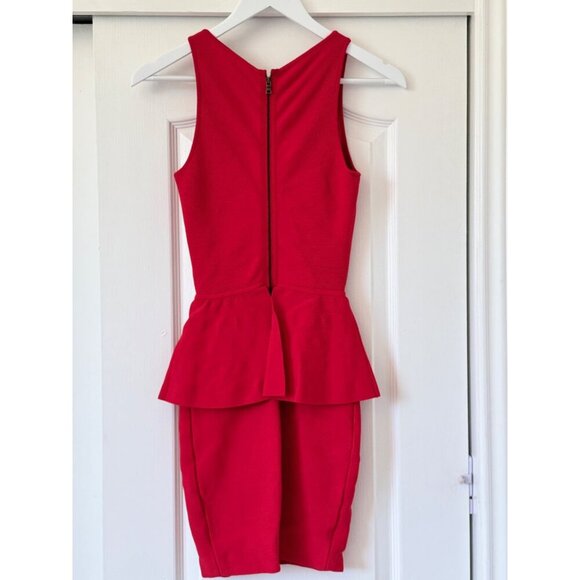 BCBGMaxAzaria Poppy Red Peplum Sleeveless Mini Dress XS  90% Rayon 9% Nylon 1% S - Picture 5 of 16